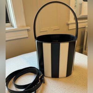 STAUD Bissett Striped Bucket Bag - Black and White